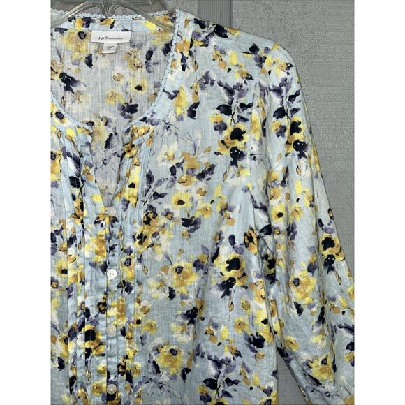 J. Jill Love Linen Floral Blouse Women’s XS Button Pintuck Pleated Cottage - Picture 3 of 10